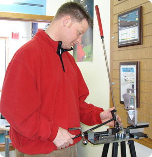 PGA professional Chad Johansen customizes a putter according to the results from the V1 Visual Putting System