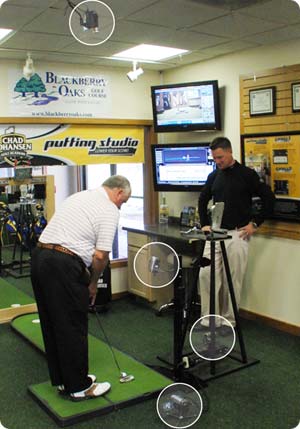Professional Chad Johansen works with a customer to find the perfect putter using the V1 Visual Putting System